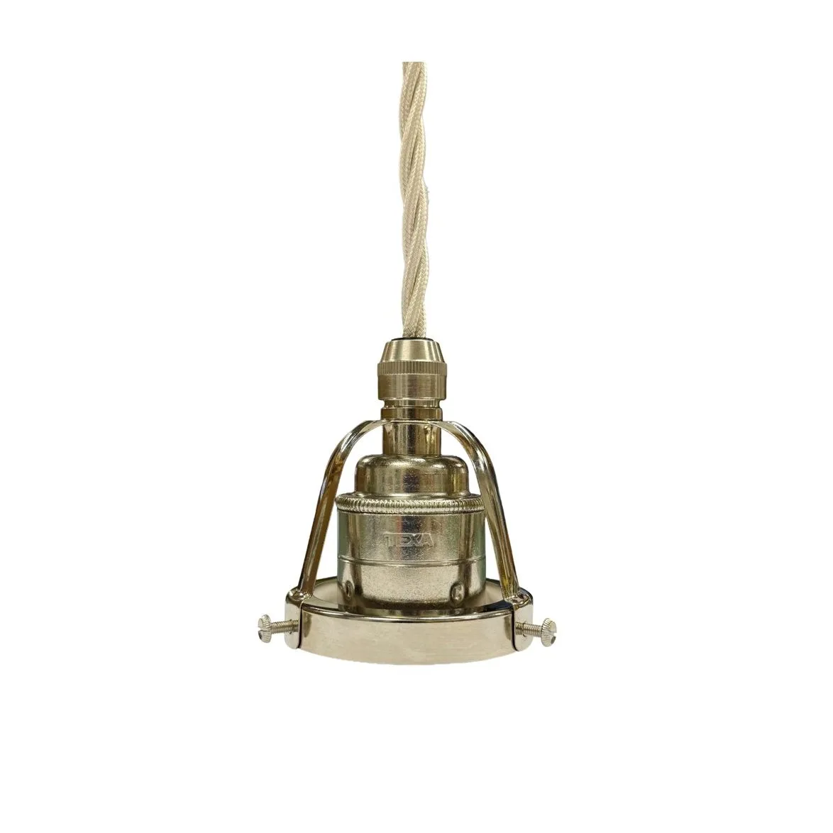Upphäng E27 klofattning nickel/creme tvinnad kabel