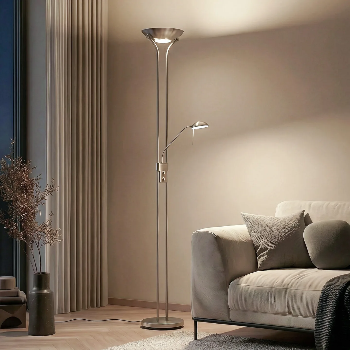Josefin LED Gulvlampe Nickel - Lindby - Stue - Moderne - Metal - Rund