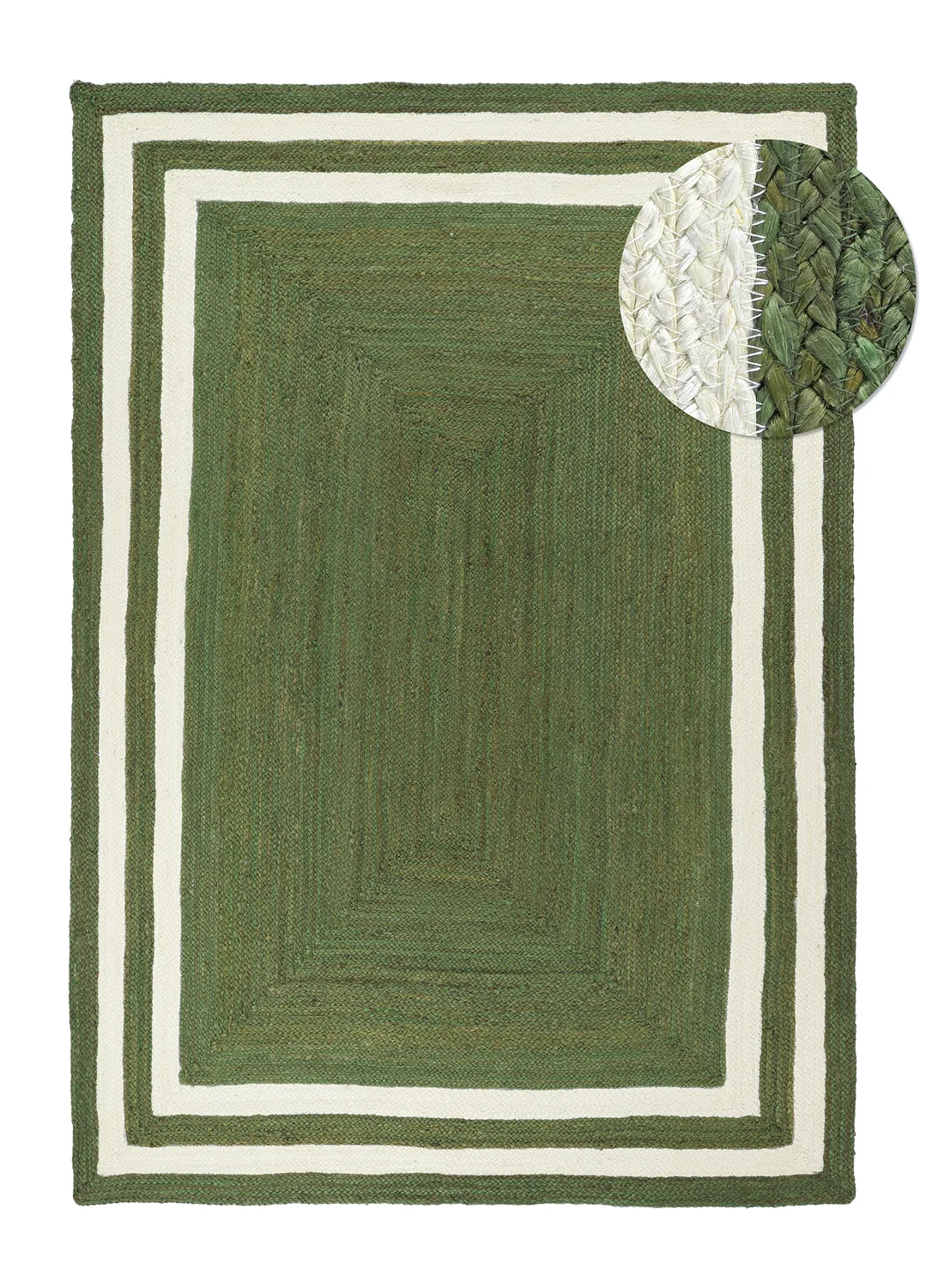 Juteteppe - Jessore (militærgrønn/hvit) (Størrelse: 160 x 230 cm)
