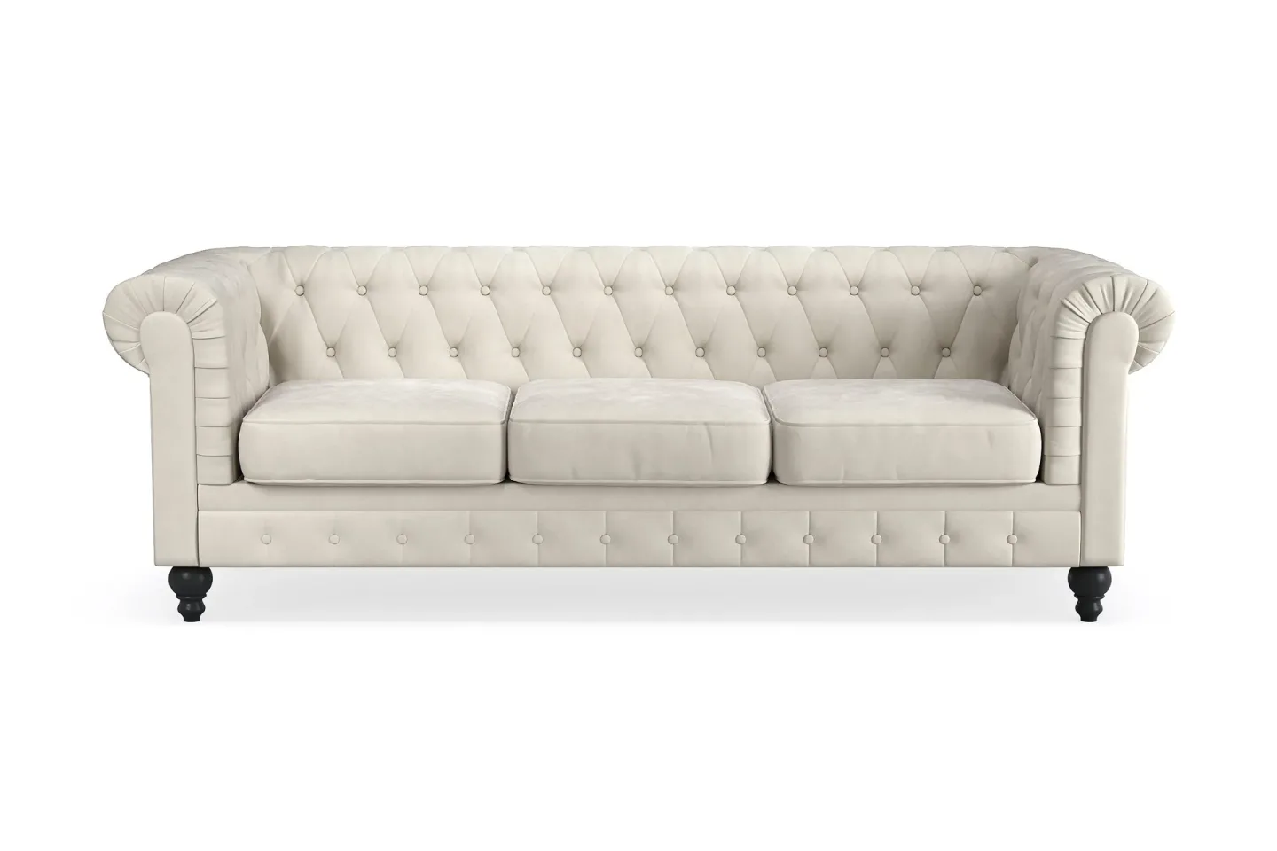 Chesterfield Lyx 3 sits Sammetssoffa- Djup soffa - Beige / Vit / Ljus