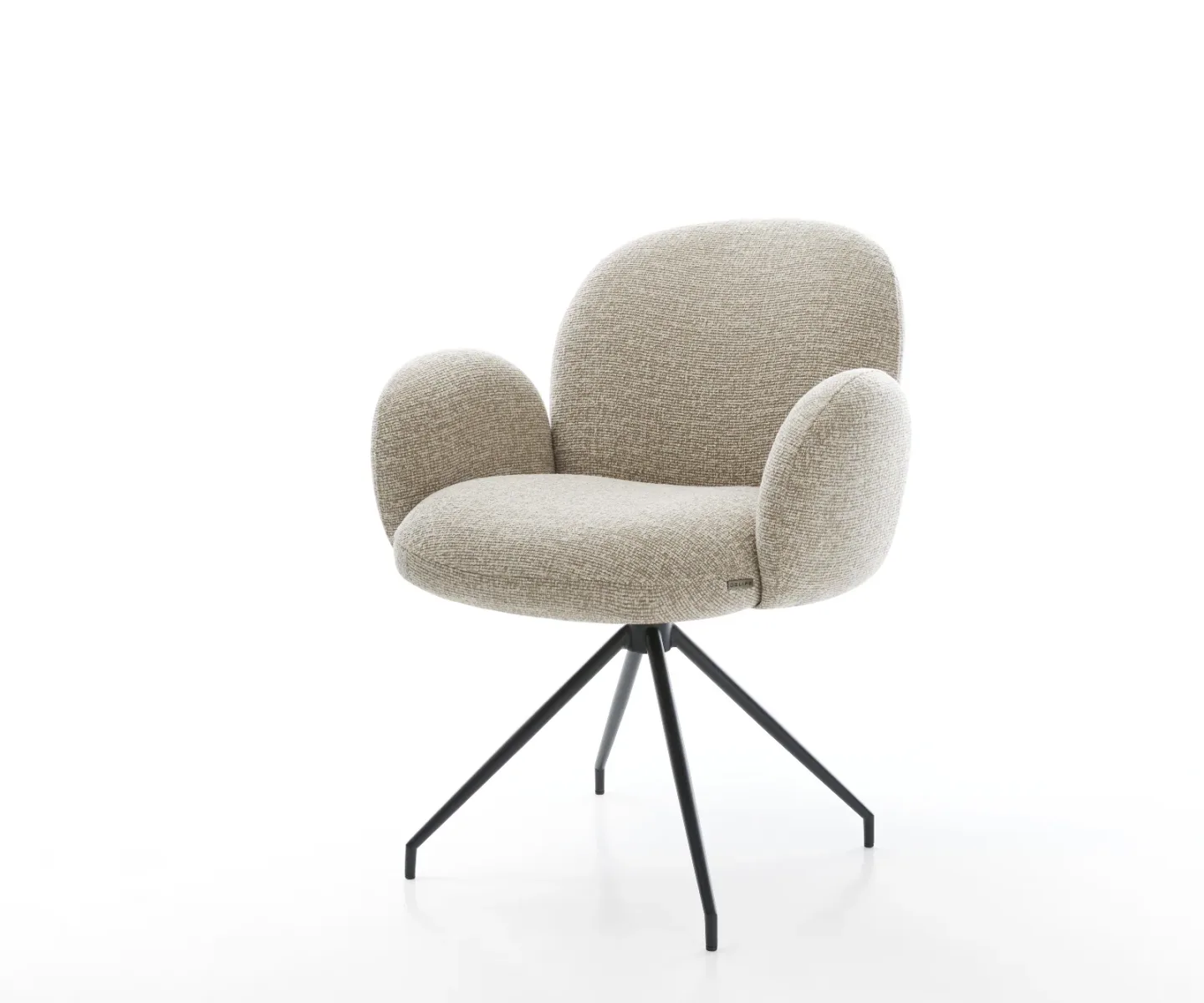 Esszimmerstuhl Nube-Flex mit Armlehnen Webstoff Soft Beige Kreuzgestell konisch Schwarz Taschenfederkern