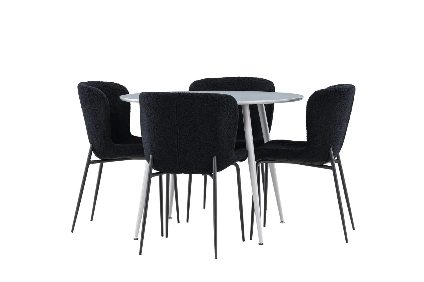 Plaza Matgrupp 100 cm Rund med 4 Modesto stolar - Grå/Svart