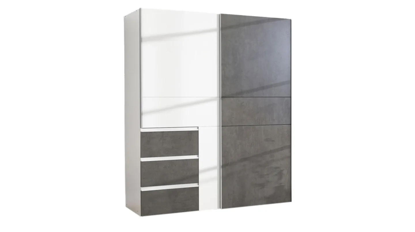Schwebetürenschrank weiß-grau 170 cm - Kleiderschrank - WINN