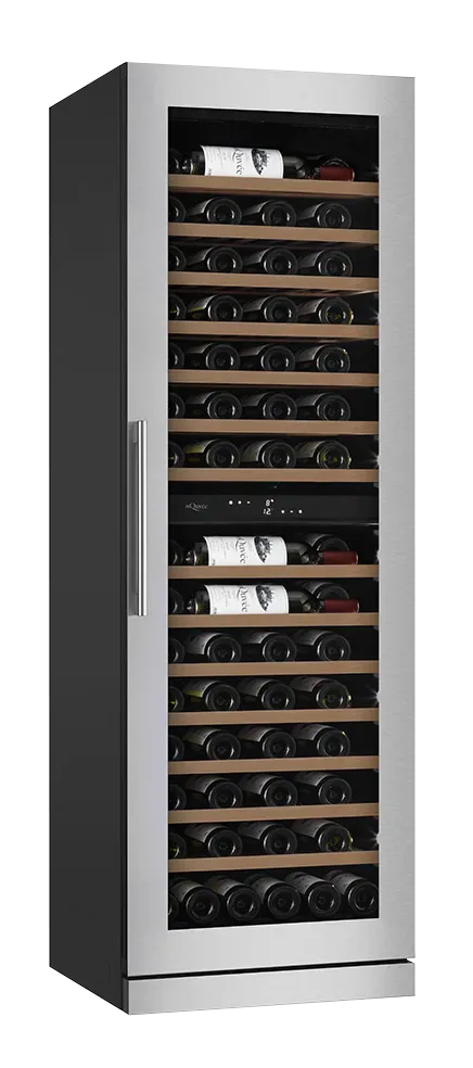 Einbau-Weinkühlschrank 60 cm Hochschrank - mQuvée WineCave 187 Edelstahl, rostfrei, anpassbarer Sockel, 115 Flaschen
