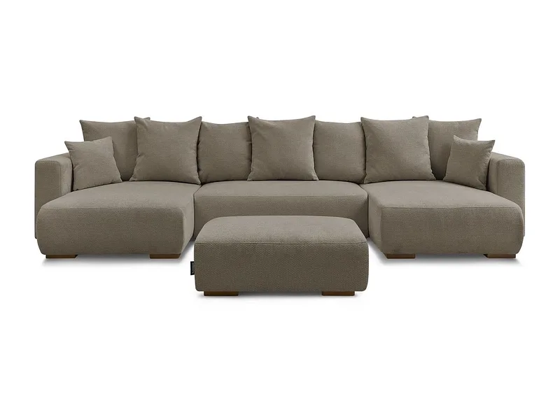 Panorama-Ecksofa mit Hocker BOBOCHIC SIDONIE Stoff chiniert taupe