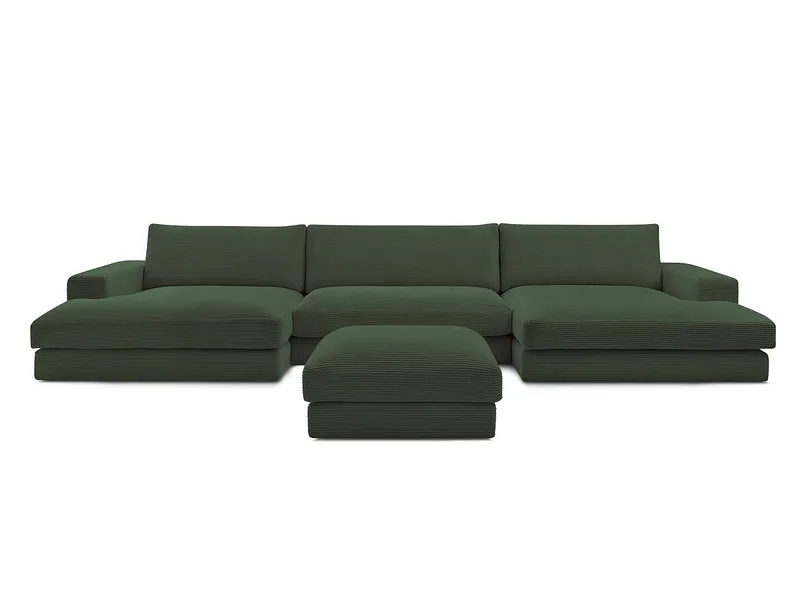 Panorama-Ecksofa mit Hocker BOBOCHIC LEONARD Cord-Stoff dunkelgrün