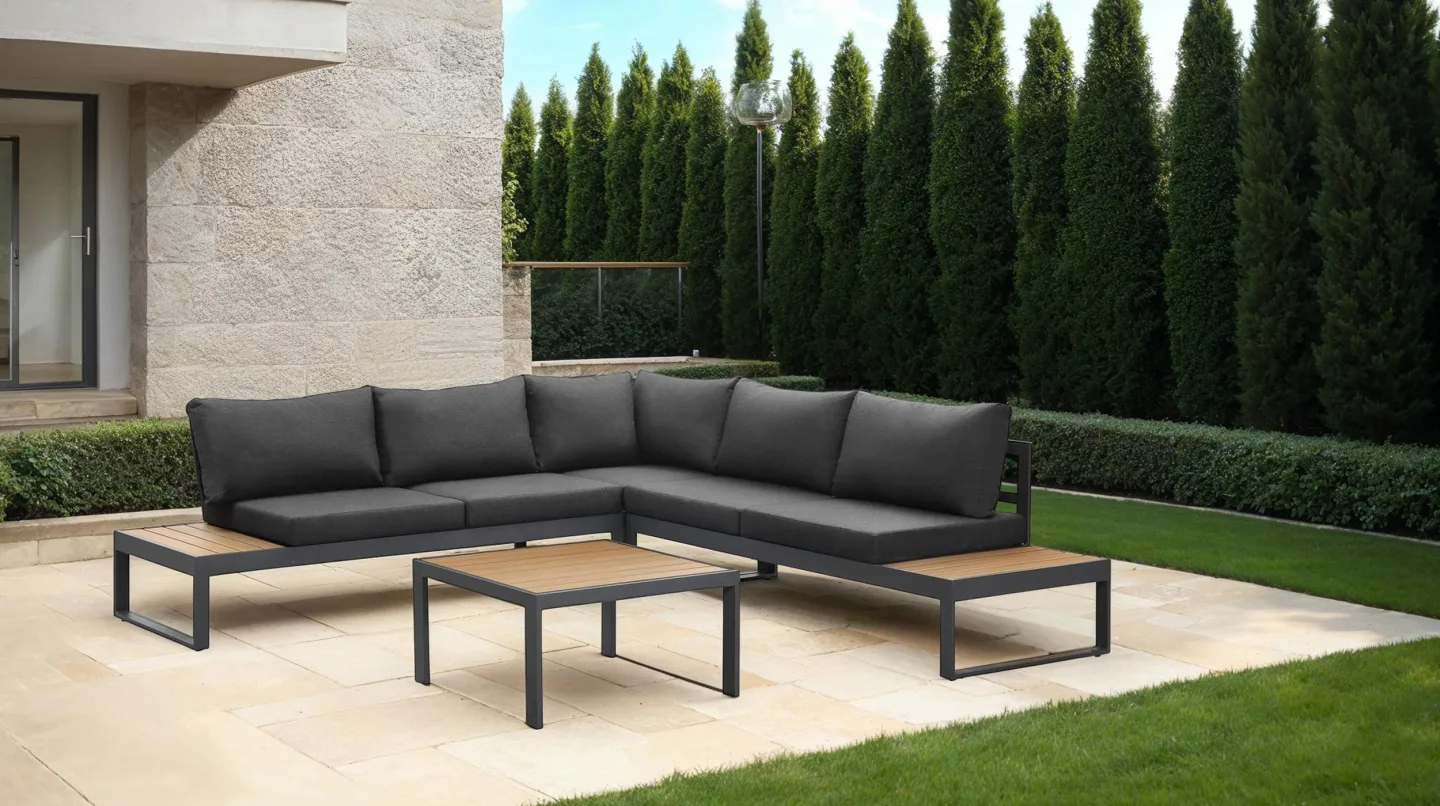 Gartenmöbel Lounge Set 247 x 247 cm Teak Holzopotik - PAROS
