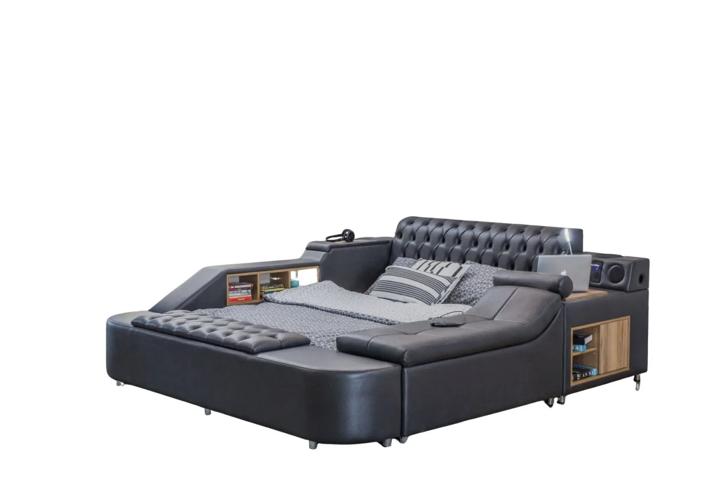 Olyvan Sängpaket med bänk och förvaring 250x290 cm Konstläder - Svart