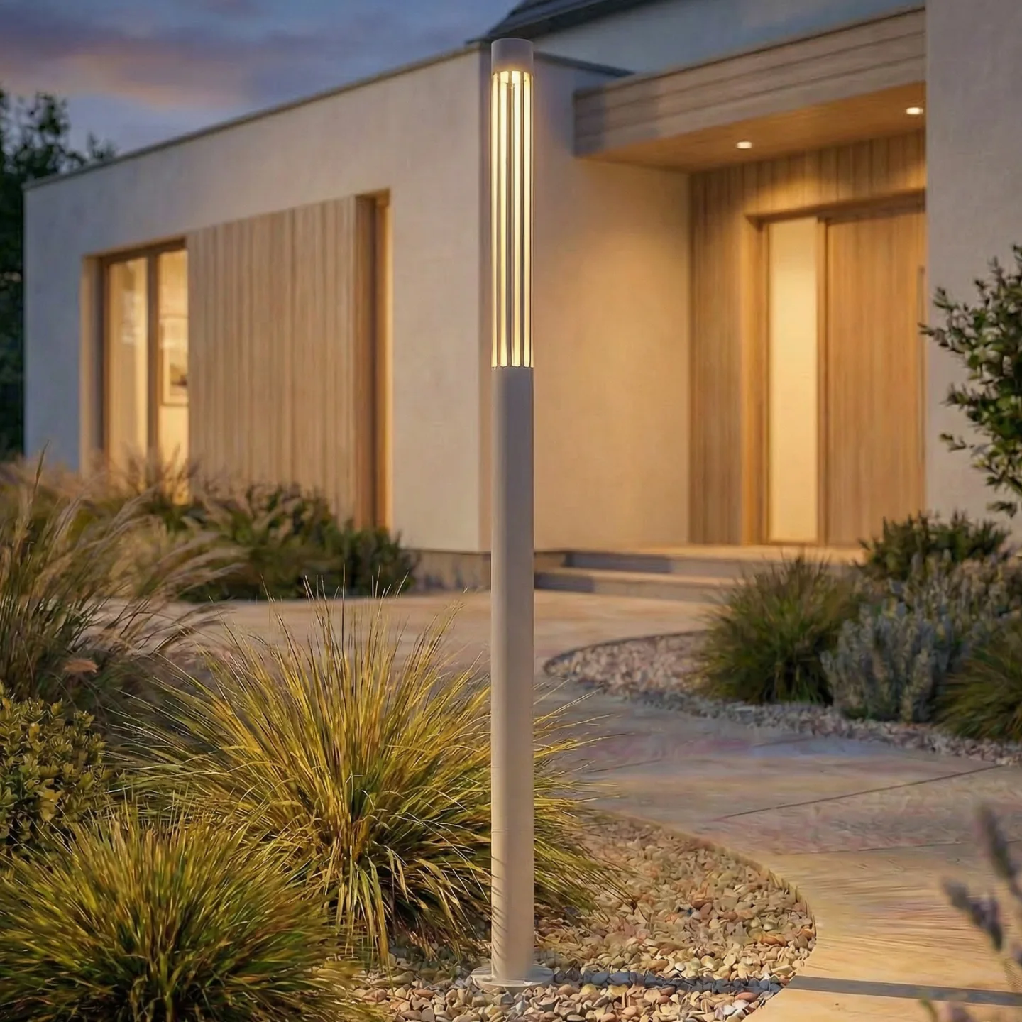 Fjorya LED-väglampa, stengrå, höjd 90 cm, IP65 - Lindby - Terrass - Modern - Aluminium - Med en ljuskälla