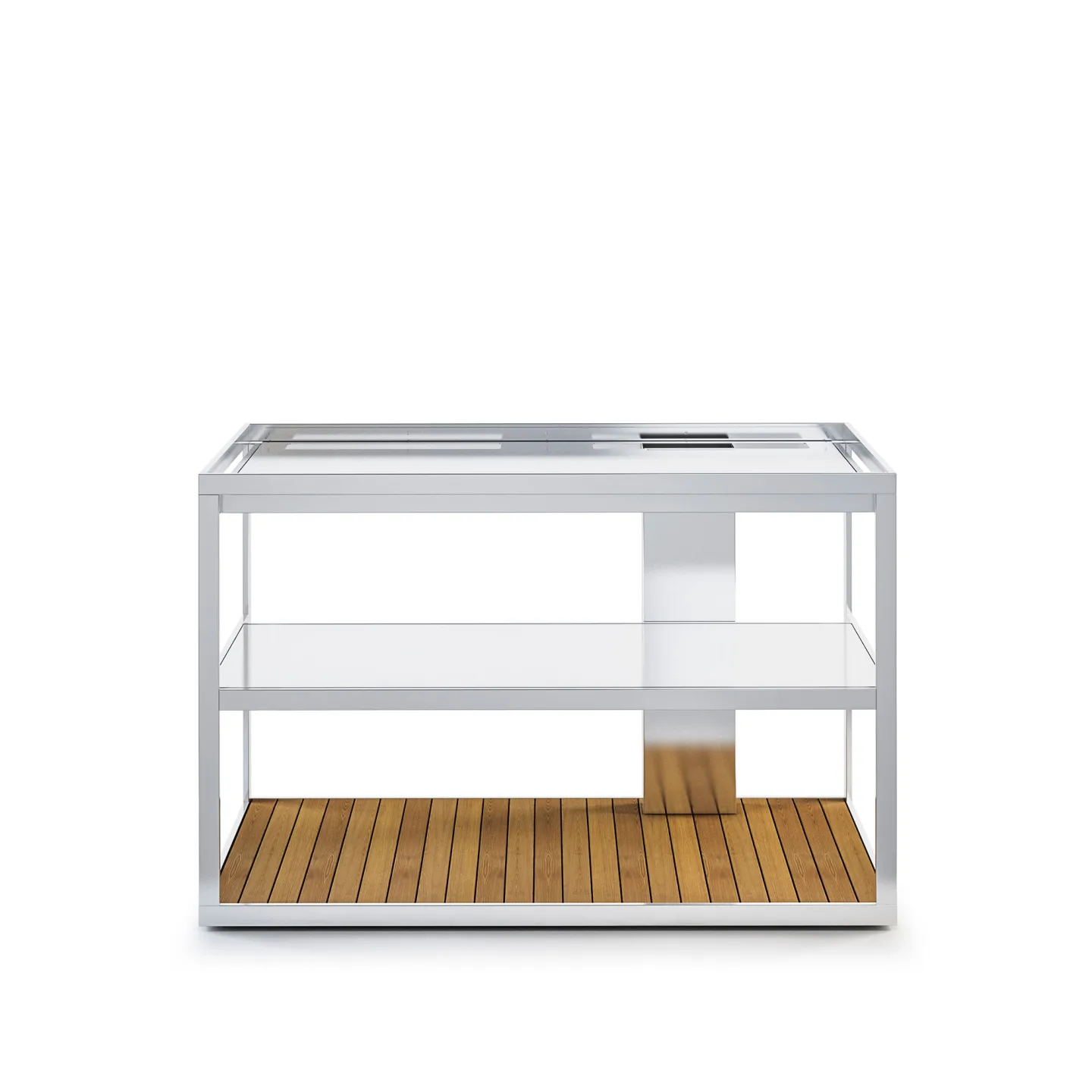 Röshults - Open Kitchen Frame 100, Brushed Stainless Steel, Teak Bottom - Utekök - Broberg & Ridderstråle