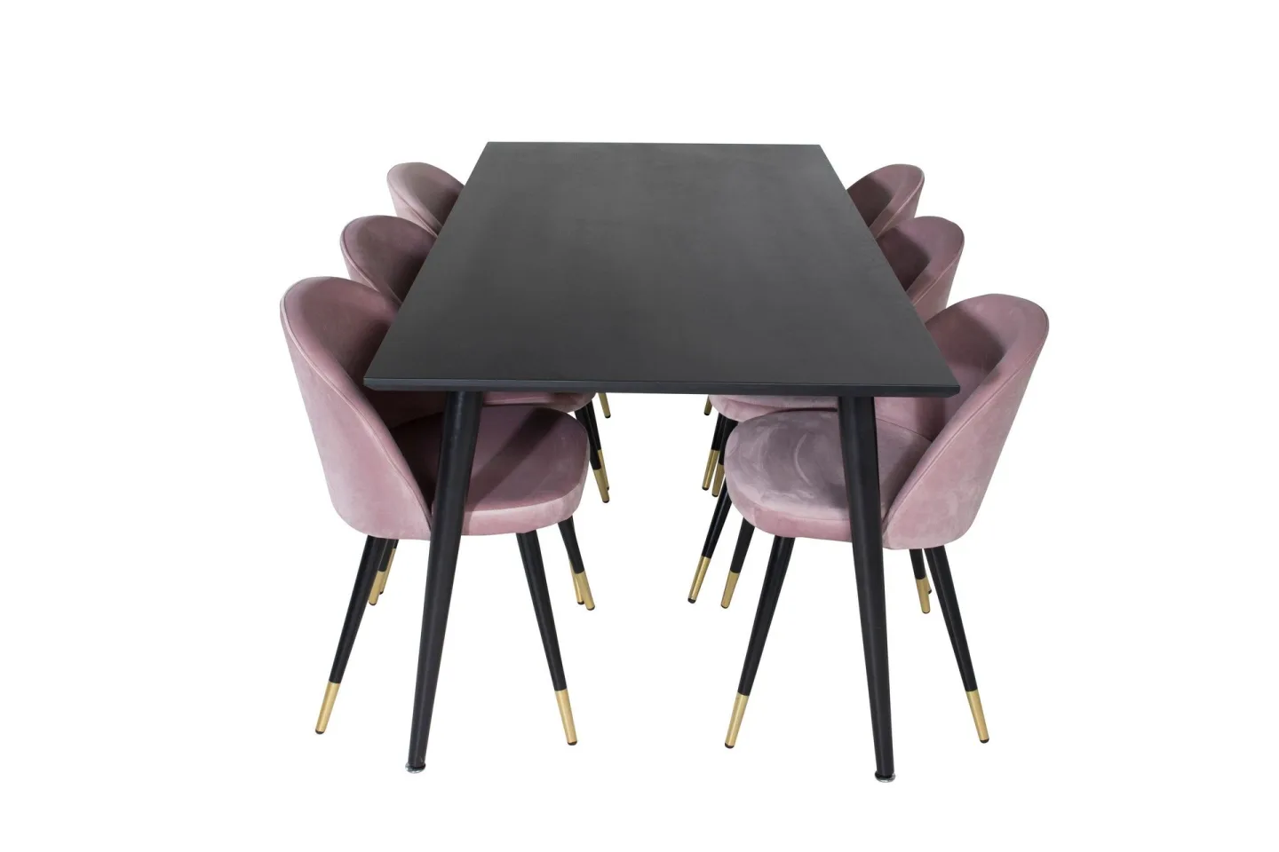 Dipp Matgrupp 180 cm Rektangulär med 6 Velvet stolar - Svart