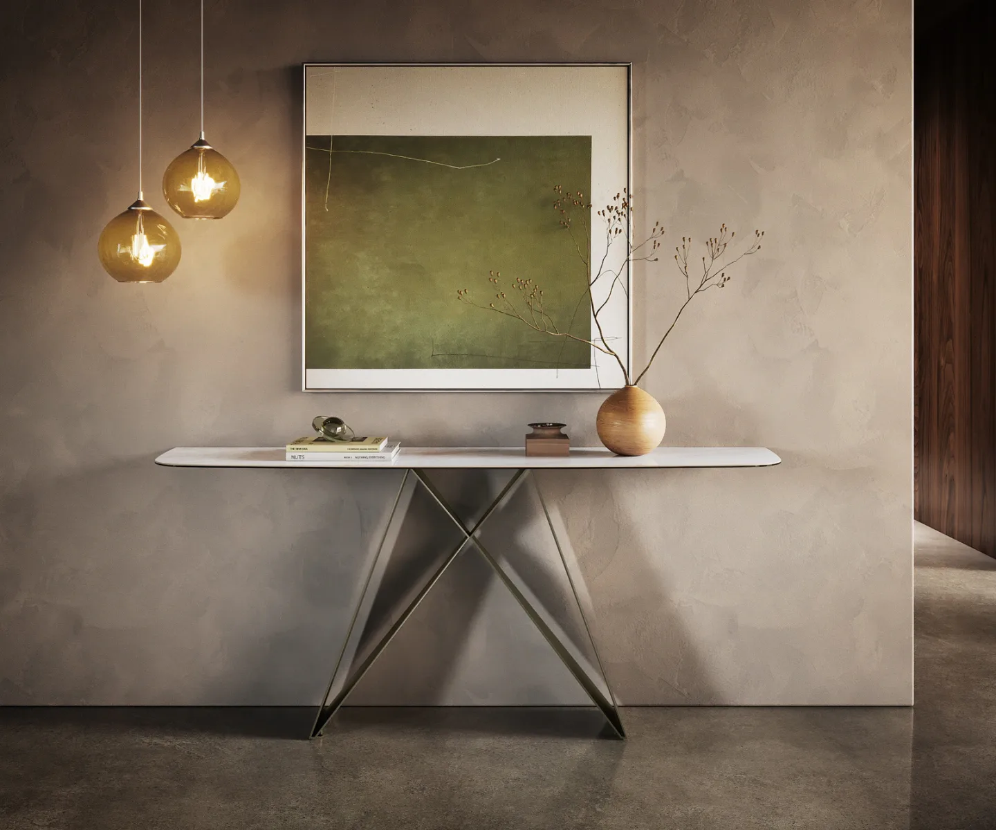 Konsolentisch Edge Boot 180x40 cm Keramik Onyx Pearl Velio Metall Effektfinish Titan