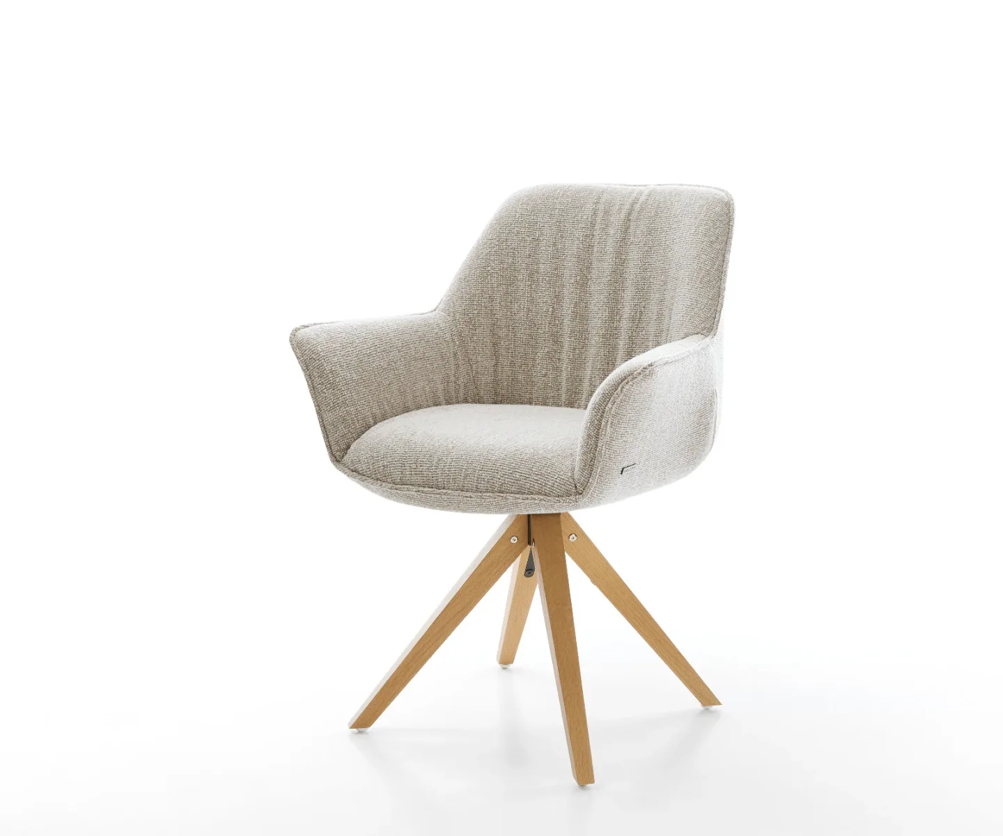 Drehstuhl Keila-Flex mit Armlehnen Webstoff Soft Beige Holzgestell kantig Natur 360° drehbar