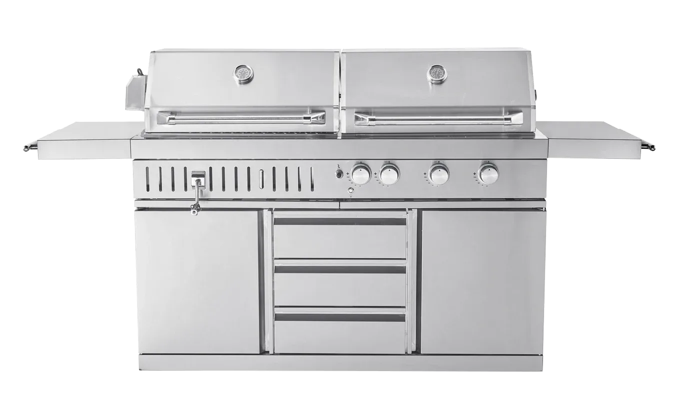 Stainless Collection - Freistehender Gas- und Holzkohlegrill