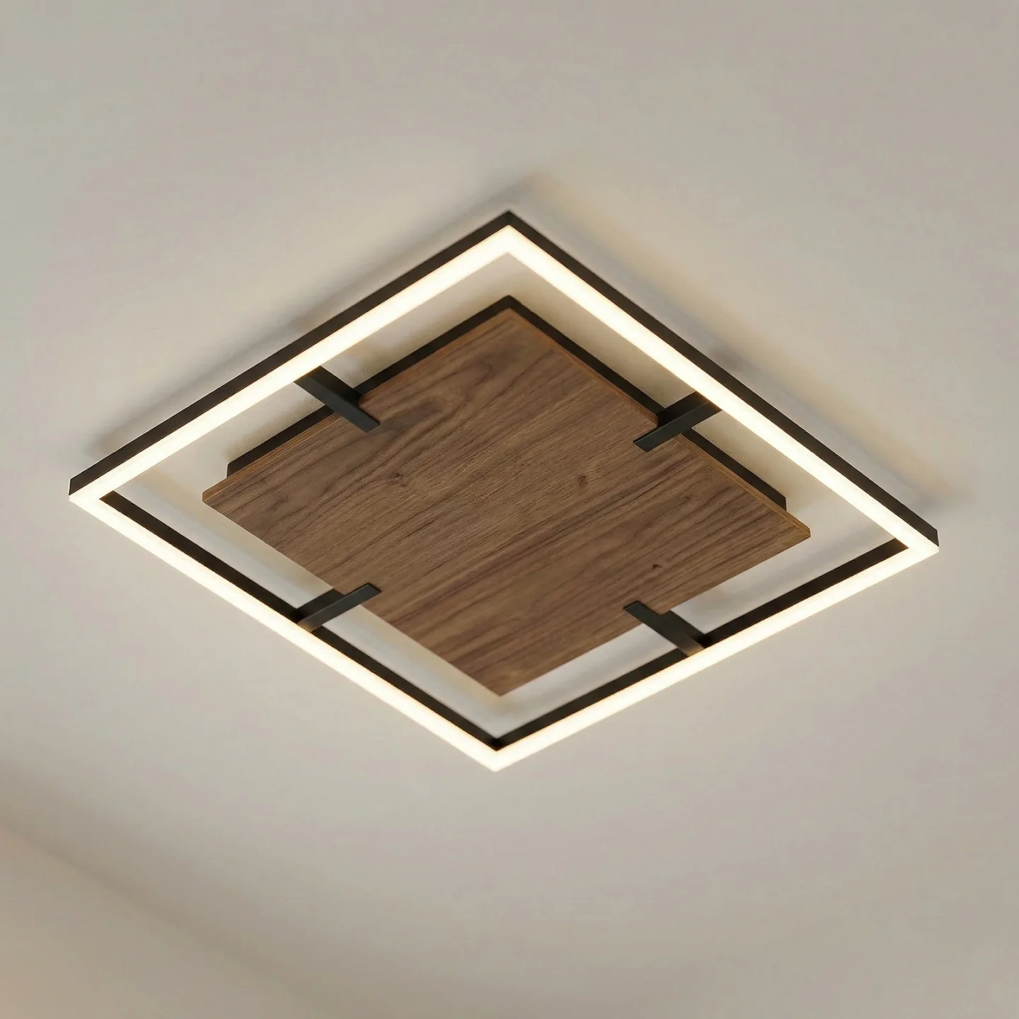 Vectra LED-Deckenleuchte, Holz, 50 x 50 cm, dimmbar, 3.000 K - Lucande - Wohnzimmer - Modern - Kunststoff - Eckig