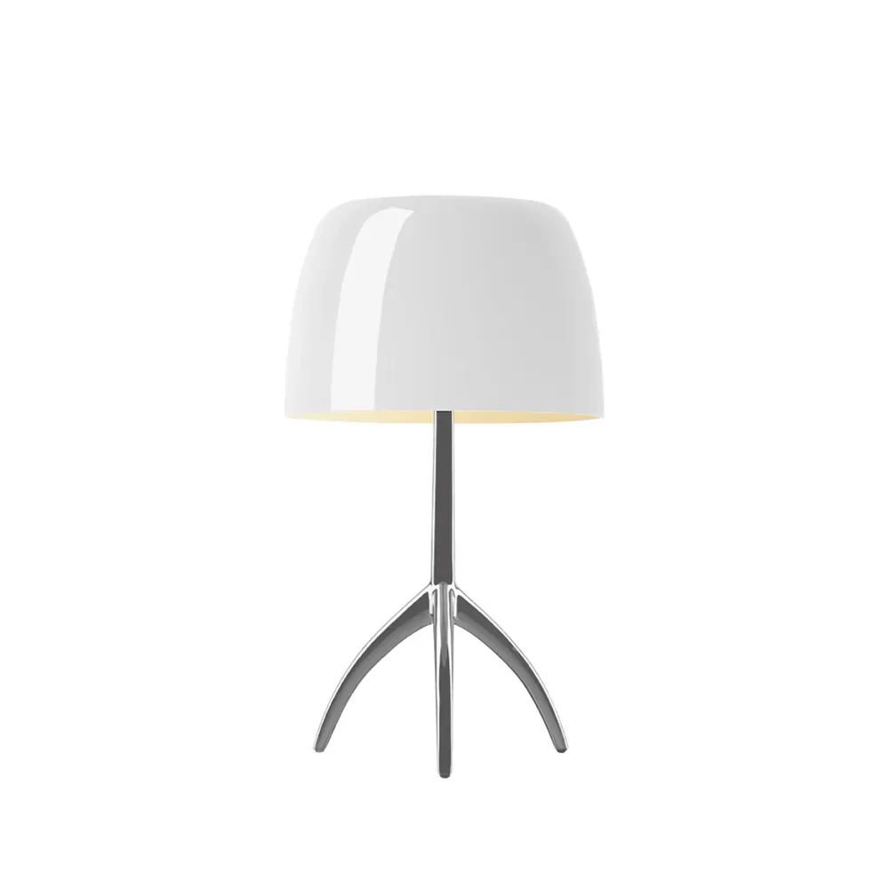 Foscarini Lumiere Piccola dimmbare Tischleuchte Weiße Schirm-Aluminiumfuß
