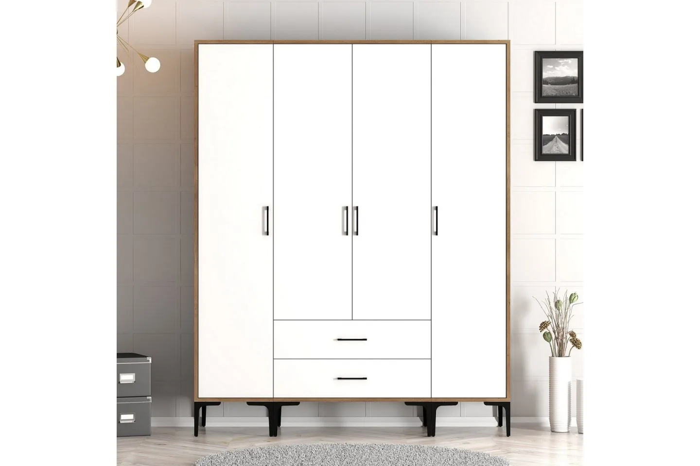 Kumsal Garderob 160 cm - Vit/Brun