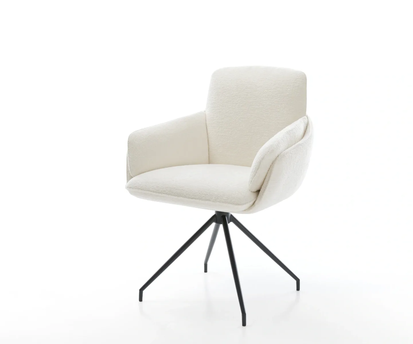 Esszimmerstuhl Luan-Flex mit Armlehnen Bouclé Soft Beige Kreuzgestell konisch Schwarz