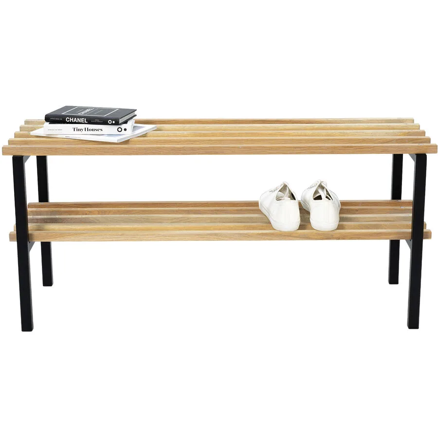 Spinder Design Schuhbank Hesta Schwarz/Natur Stahl/Eiche B 100 H 45 cm