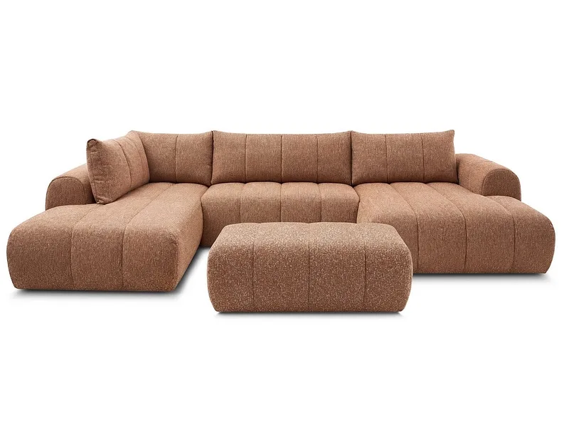 Panorama-Ecksofa mit Hocker BOBOCHIC NESTY Stoff chiniert orange