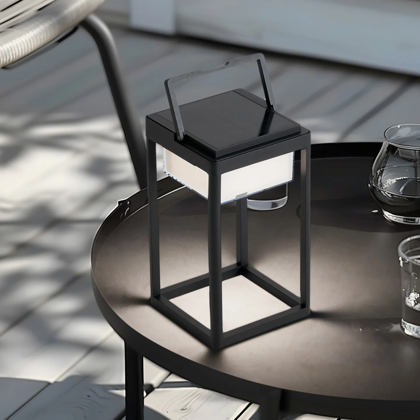 Tilena Square Solarzelle Tischleuchte Schwarz - Lucande - Balkon - Modern - Aluminium - Eckig