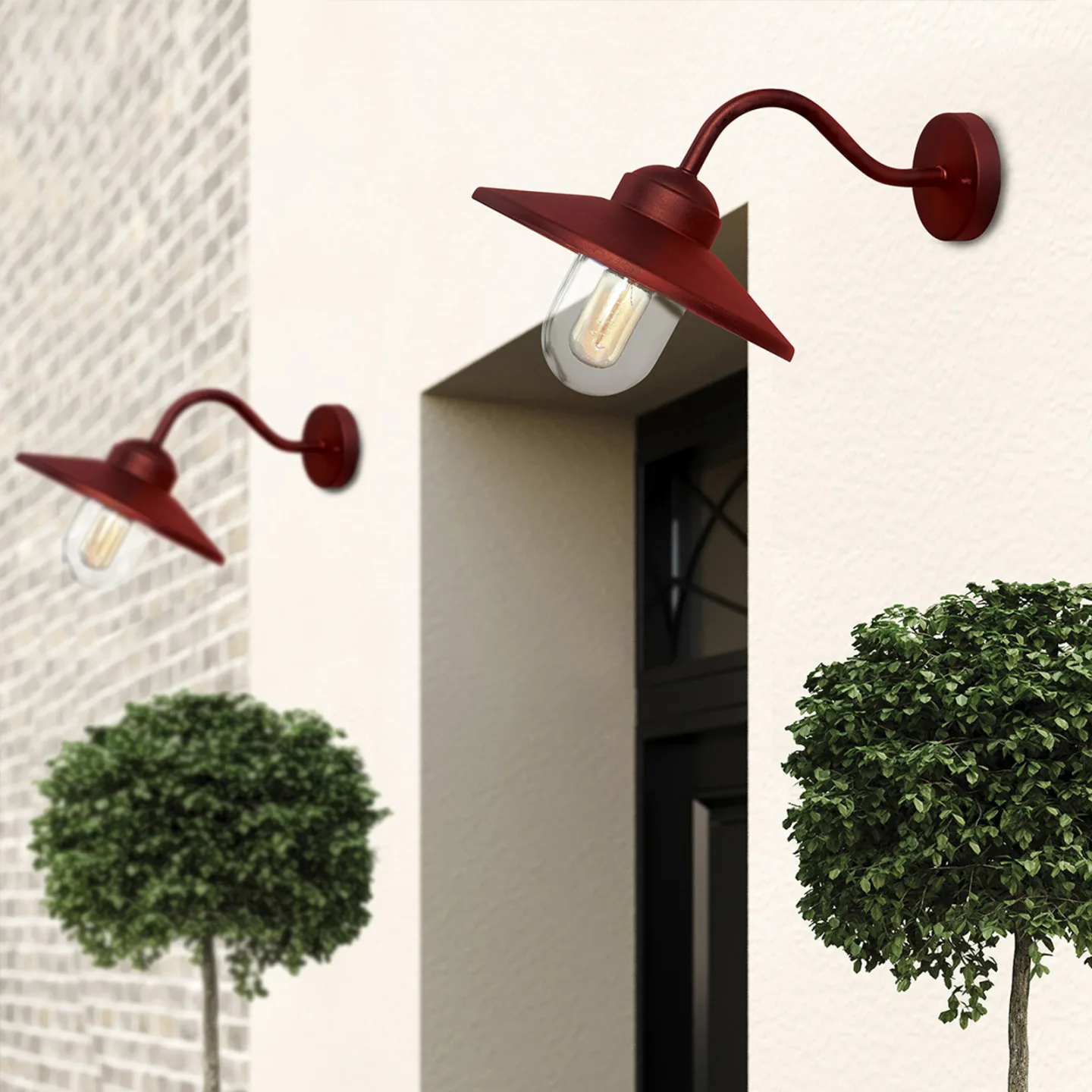 Klampenborg Außenwandlampe, rot, Edelstahl, IP44 - Elstead - Terrasse - Landhaus / Rustikal - Laterne