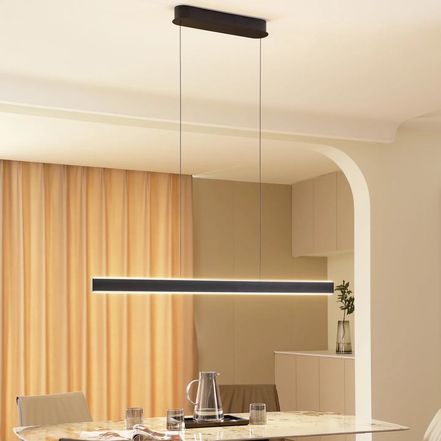 Lucande LED-Hängeleuchte Philine, Länge 121 cm schwarz Eisen - Wohnzimmer - Modern - Metall - Balken