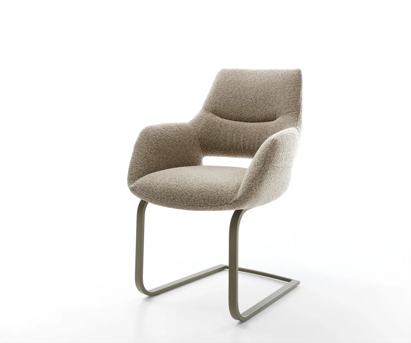 Freischwinger Yago-Flex mit Armlehnen Bouclé Schlamm Freischwinger flach Effektfinish Titan Taschenfederkern