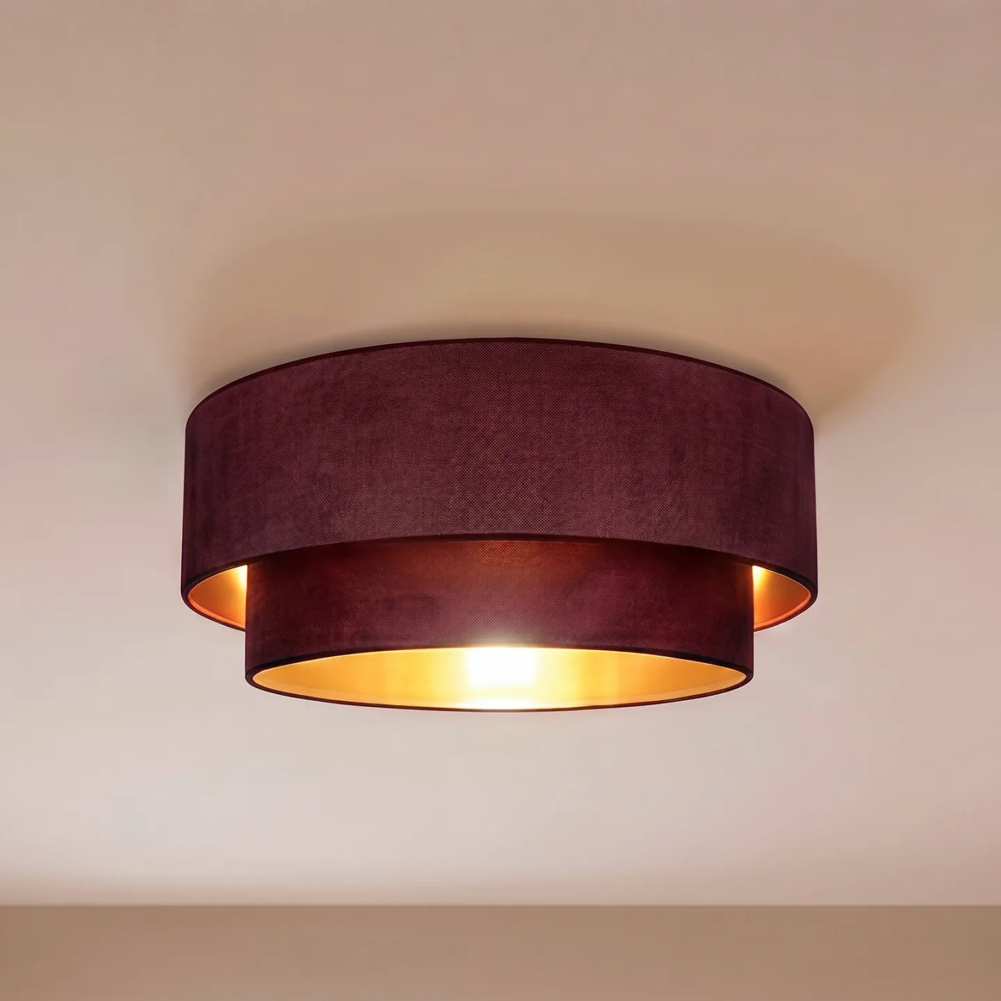 Boho Deckenlampe, dunkelrot/gold, Ø60cm Textil, E27 - Duolla - Flurbereich - Junges Wohnen - Stoff / Textil - Bündig