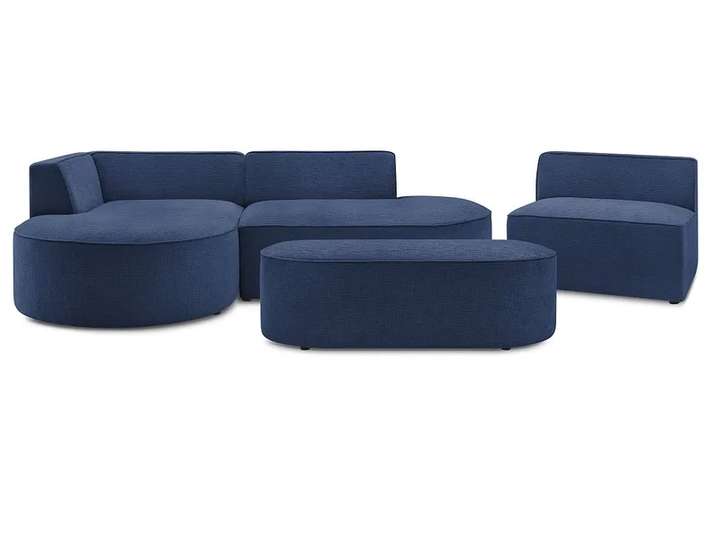 Ecksofa mit Hocker BOBOCHIC ROUSSEAU Stoff mit Textur dunkelblau