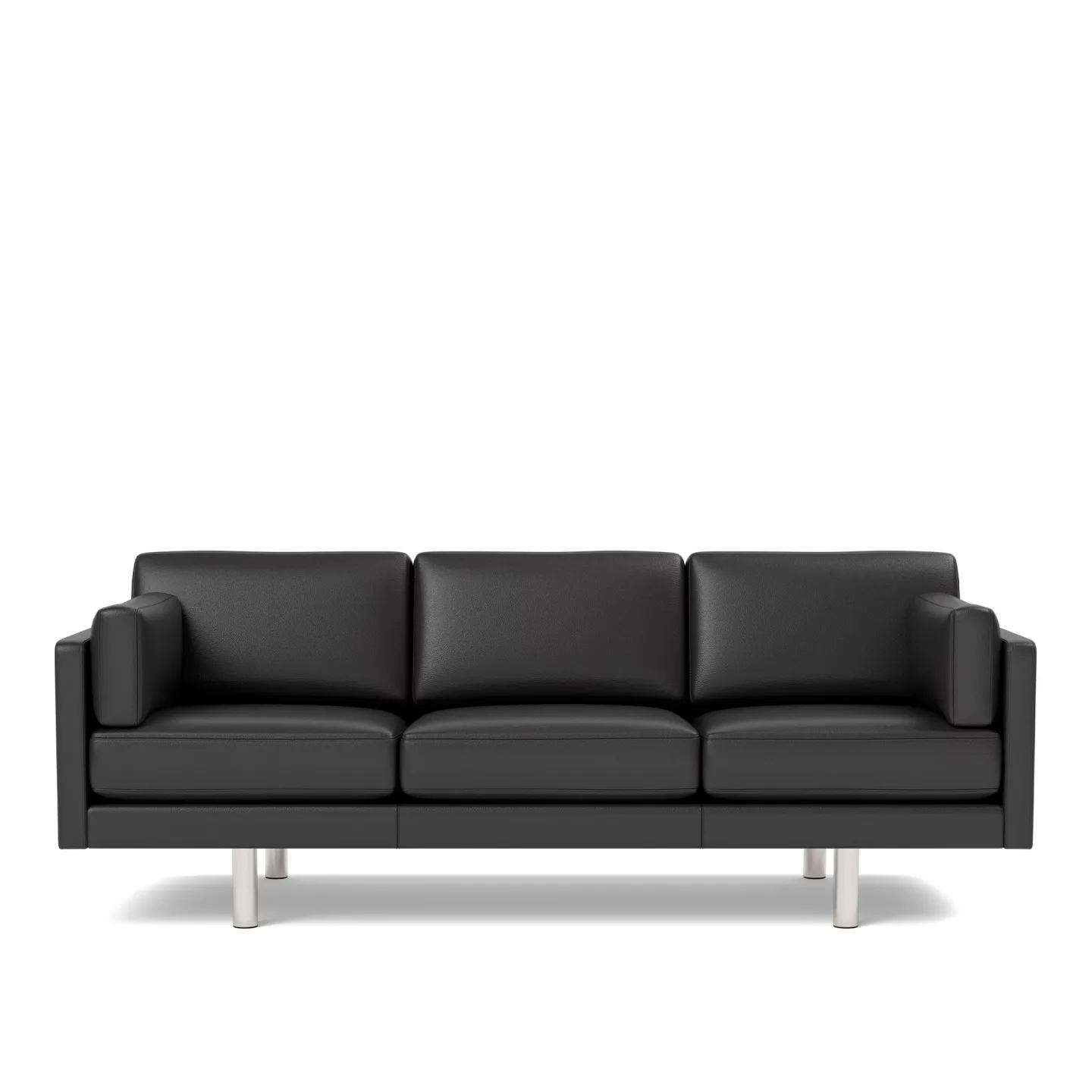 Fredericia Furniture - EJ220 Sofa - 3 seater - 212 cm - 3 cushions - Leather Omni 301 - Black - Down wrap - without buttons - Brushed chrome - round legs - Soffor - Erik Jørgensen - Textilmaterial