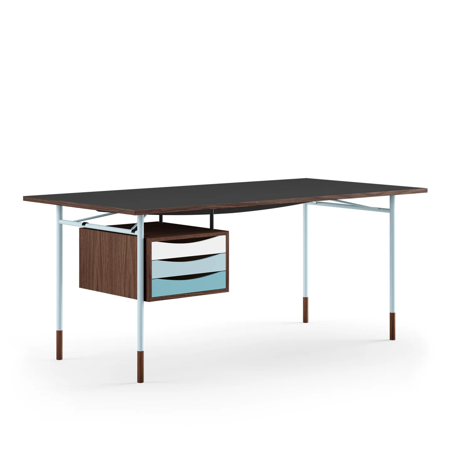 House of Finn Juhl - Nyhavn skrivbord 170 cm Warm med lådor Walnut Dark Oil Orange Steel Warm - Skrivbord - Finn Juhl - Orange,Träfärgad - Metall/Trä