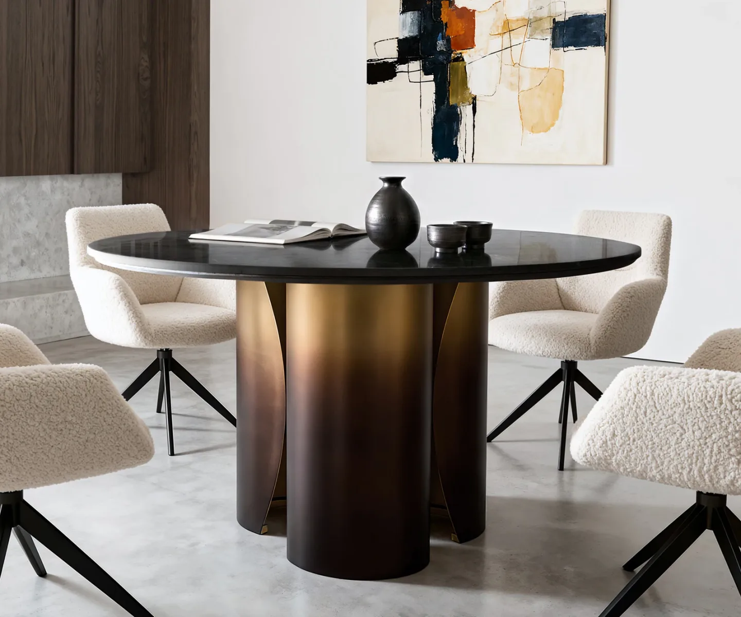 Esstisch Adenza Rund 140x140 cm Marmor Schwarz Silber Metall Gold Ombre