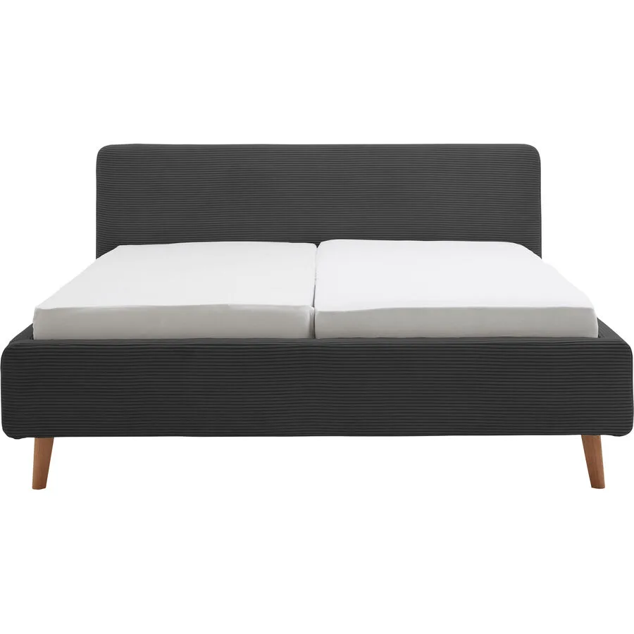Bett Senja Anthrazit, Natur Stoff, Eiche Massivholz 140 x 200 cm