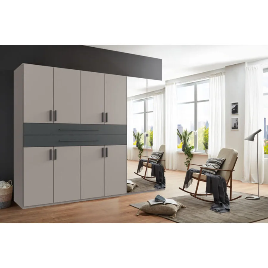 Kleiderschrank Stride Saharagrau, Rahmen + Abs. Grafit - Griffe Grafit Mischholz B 270 cm