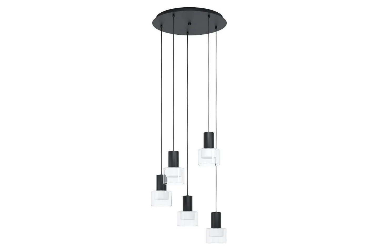 Takpendel Eglo Molineros Svart/Transparent Rondell med 5 Lampor -