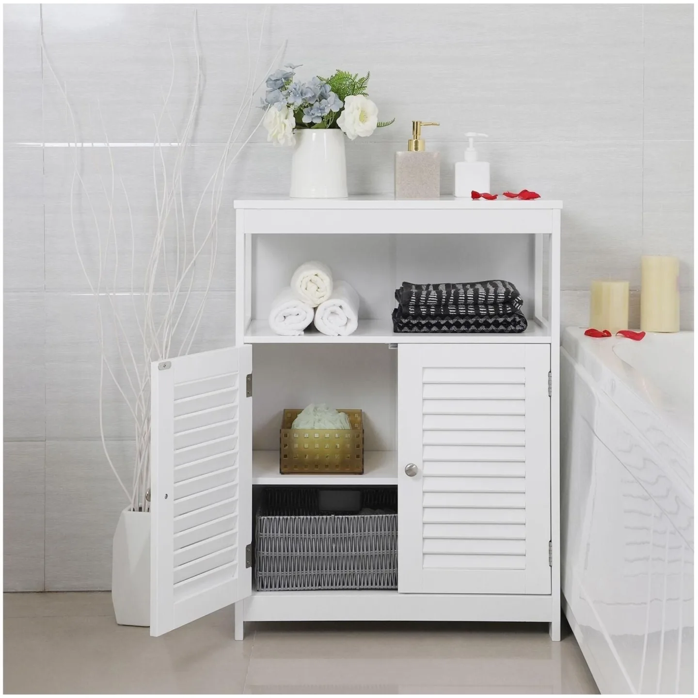 Badmöbel VASAGLE Weiss B 60 T 30 H 80 cm - Material: Holz - Badmöbel