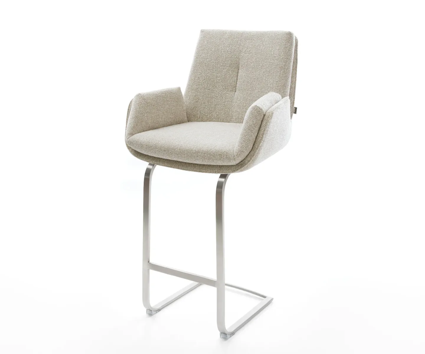 Barstuhl Clea-Flex Webstoff Soft Beige Freischwinger Flach Edelstahl Silberfarben
