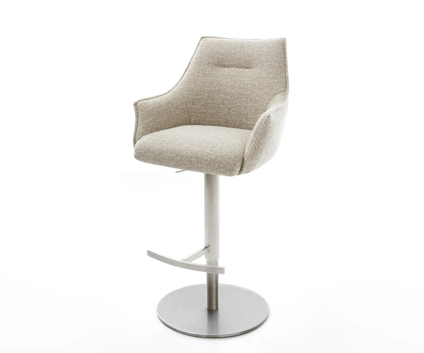 Barstuhl Alja-Flex Webstoff Soft Beige Drehfuß höhenverstellbar Edelstahl Silberfarben Taschenfederkern