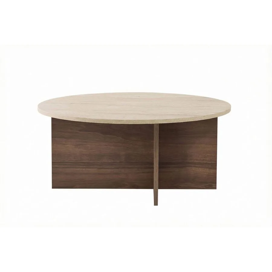 Salontisch Georis Travertin, Venezia-Nussbaum 100% Melaminbeschichtete Kiefer B 90 T 90 cm