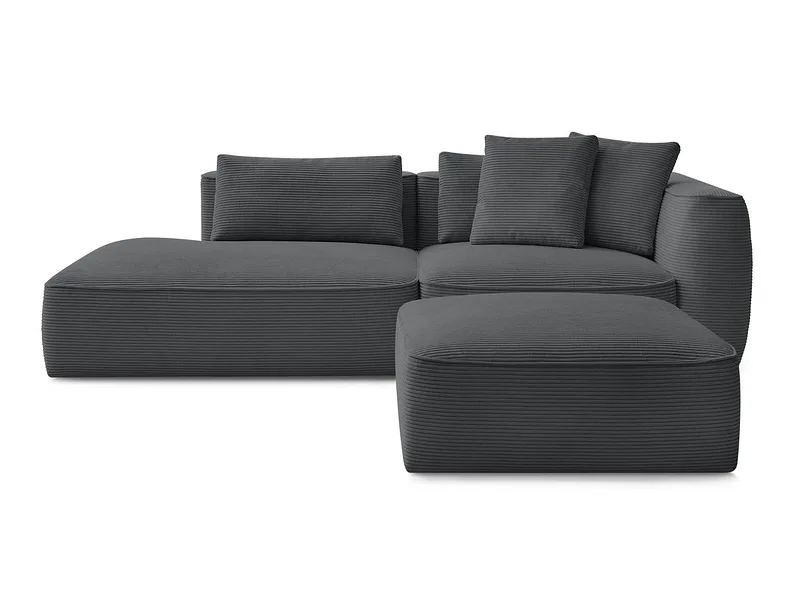 3er Sofa mit Hocker BOBOCHIC LEOPOLD Cord-Stoff dunkelgrau