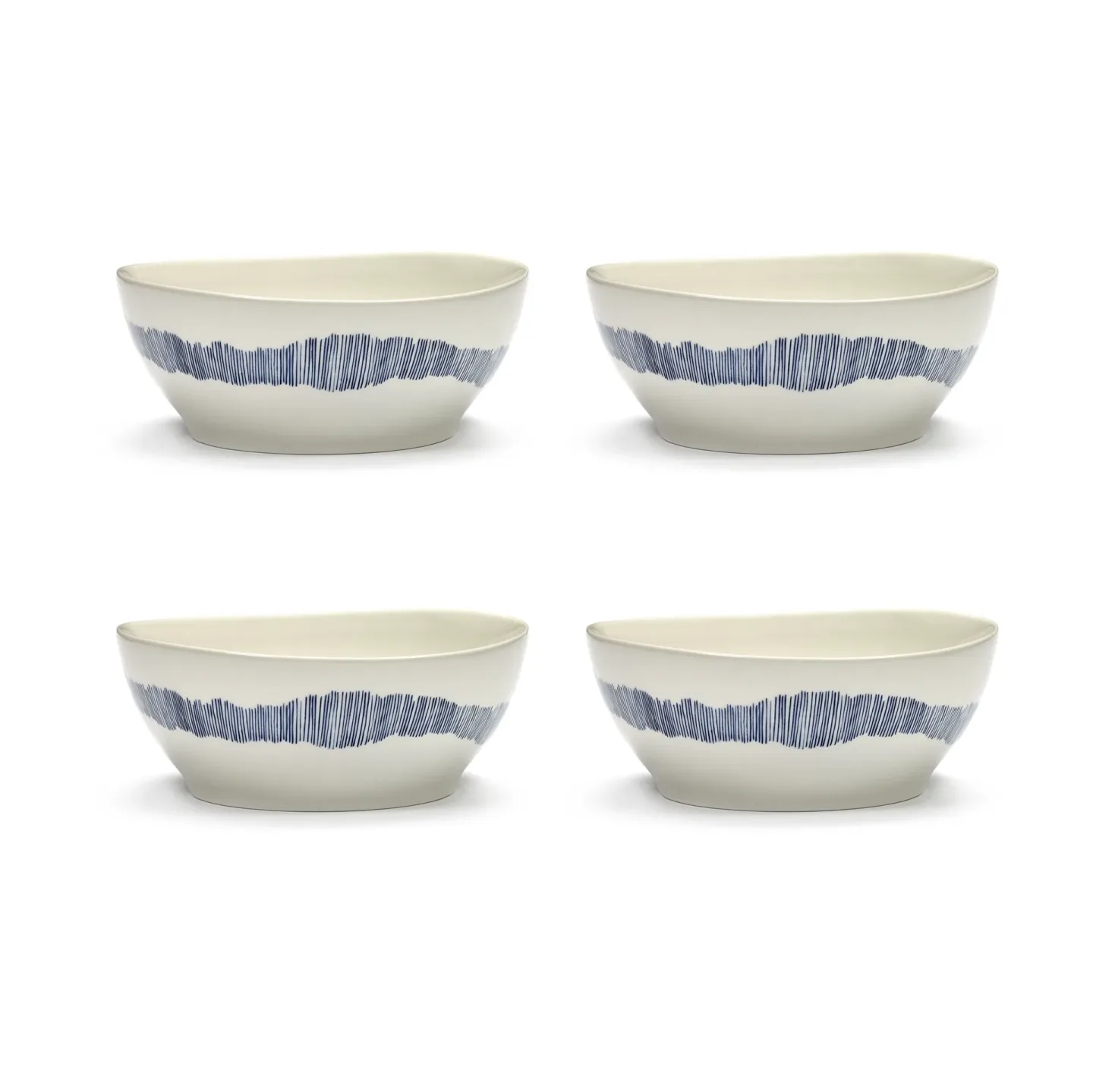 Serax Ottolenghi Feast Schale L Ø17 cm 4er Pack White-stripes blue