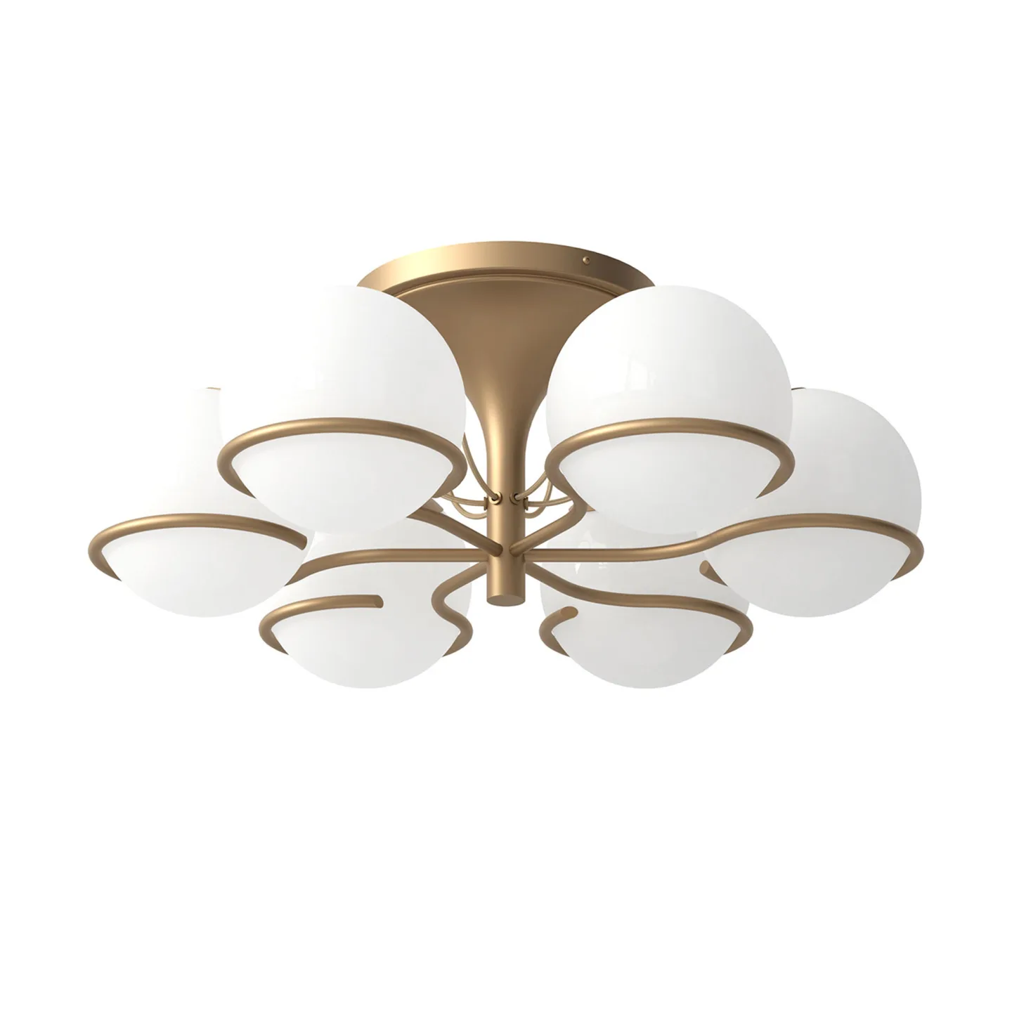 Astep - Model 2042/6, 6 Opaline Spheres (20cm Diameter), Champagne Mount - Plafonder - Gino Sarfatti - Guld,Vit