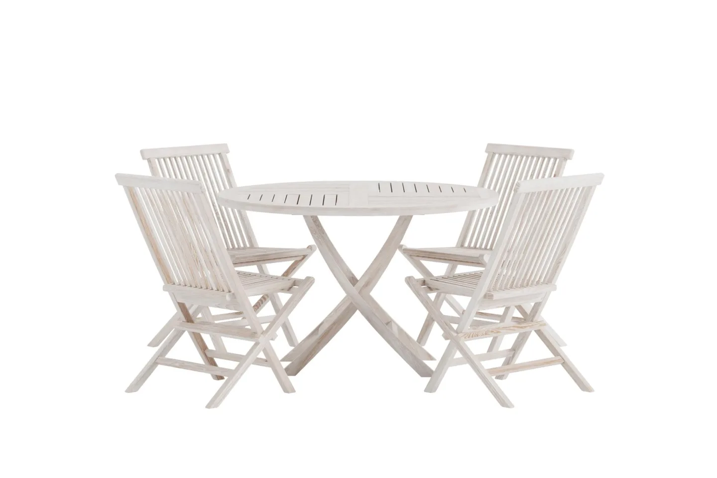 Kenya Gartenset Tisch Ø120 cm weiß 4 Stühle Whitewash.