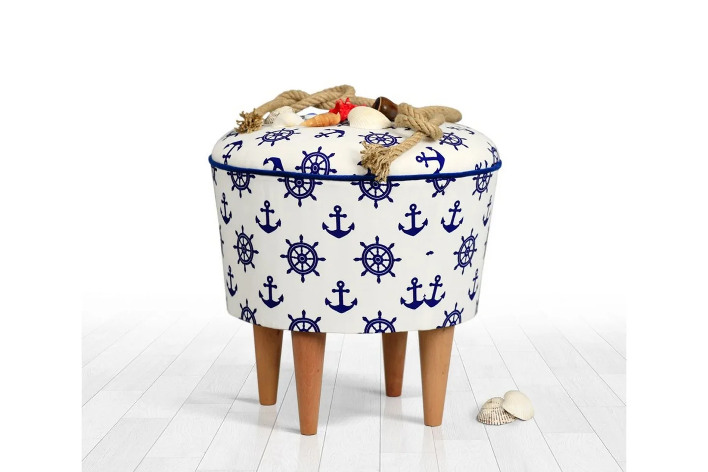 Pradera Sittpuff 42 cm - Vit/Blå