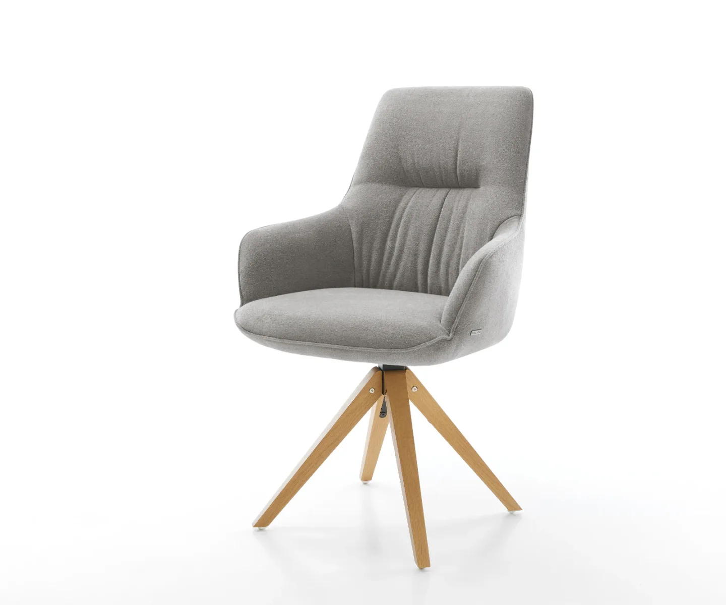 Drehstuhl Zelia-Flex mit Armlehnen Strukturstoff Soft Grau Holzgestell kantig Natur 360° drehbar Taschenfederkern