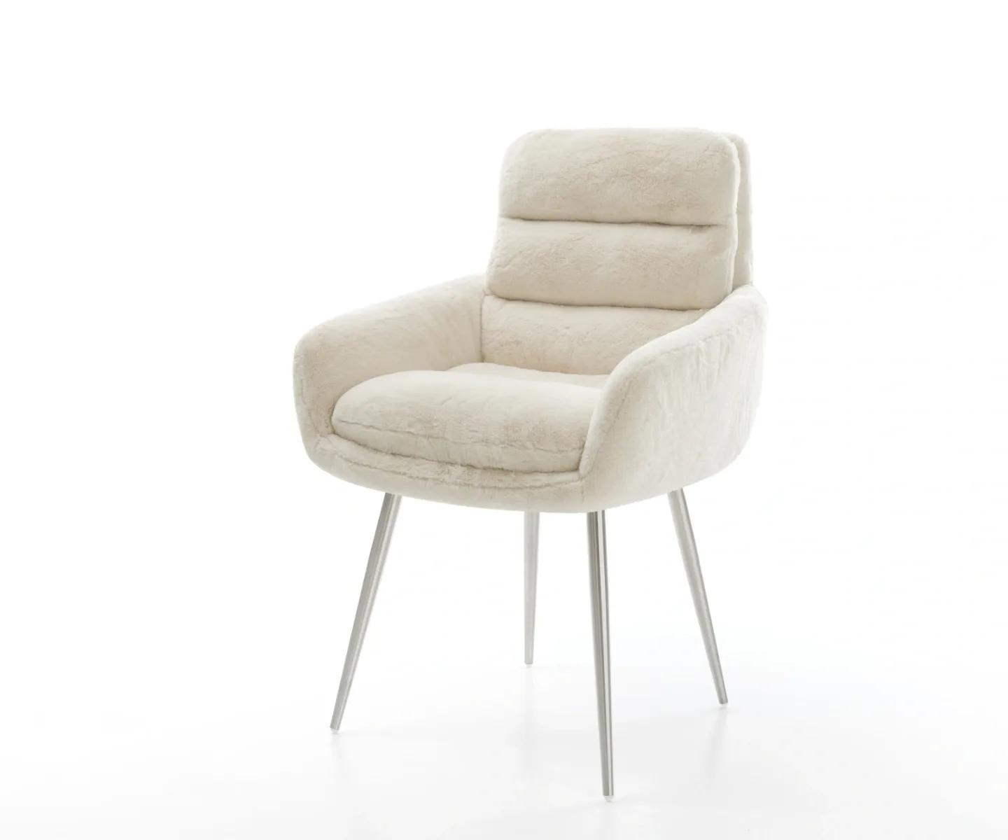 Esszimmerstuhl Abelia-Flex mit Armlehnen Plüsch Creme-Weiß 4-Fuß konisch Edelstahl