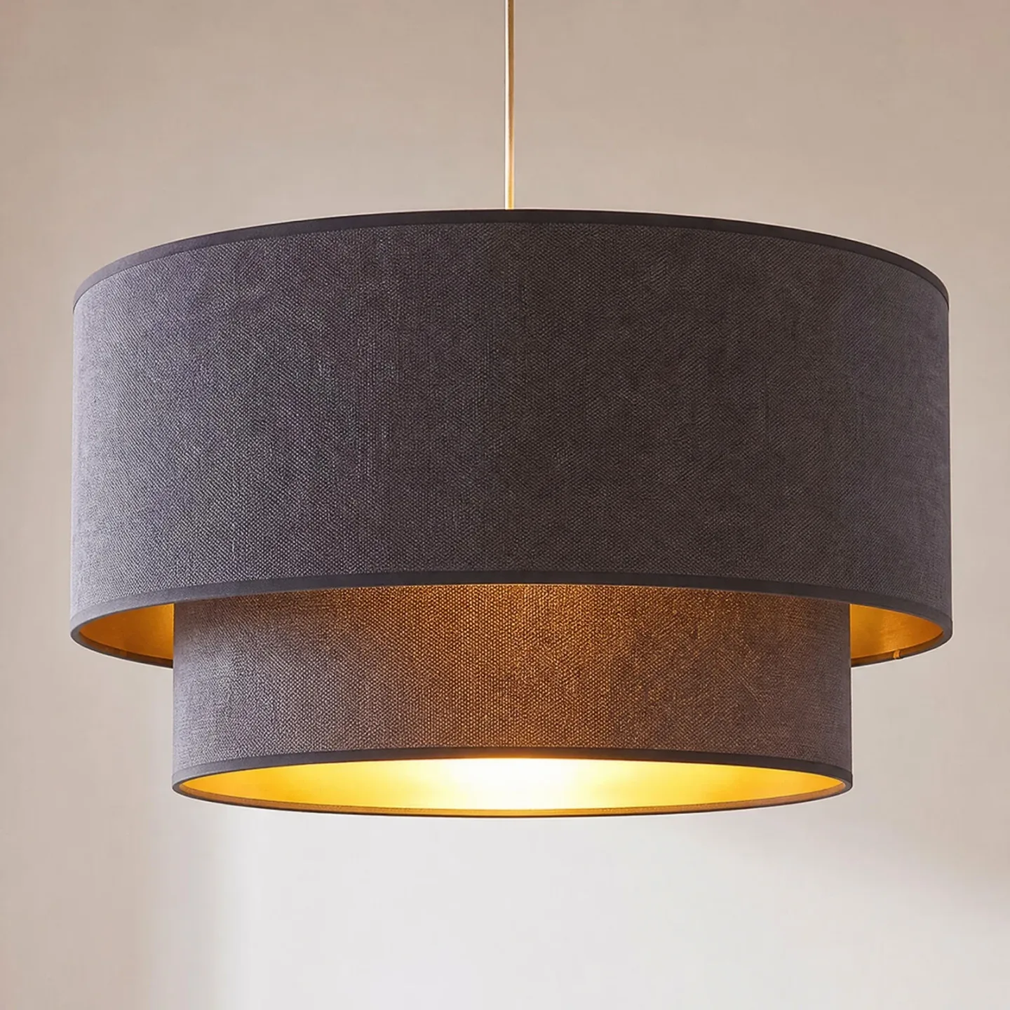 Boho Pendellampe, grau/gold, Ø 45 cm, Textil, E27 - Duolla - Schlafzimmer - Junges Wohnen - Stoff / Textil - Einflammig