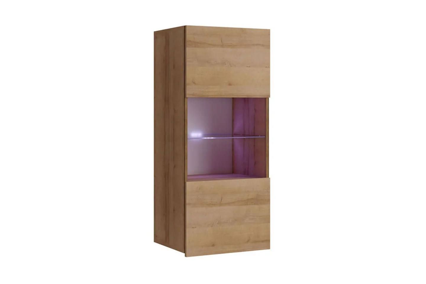 Tessan Smalt Vägghängt Vitrinskåp 32 cm djup 45 cm bred 117 cm hög Trä Ek Glas - Gyllene Ek