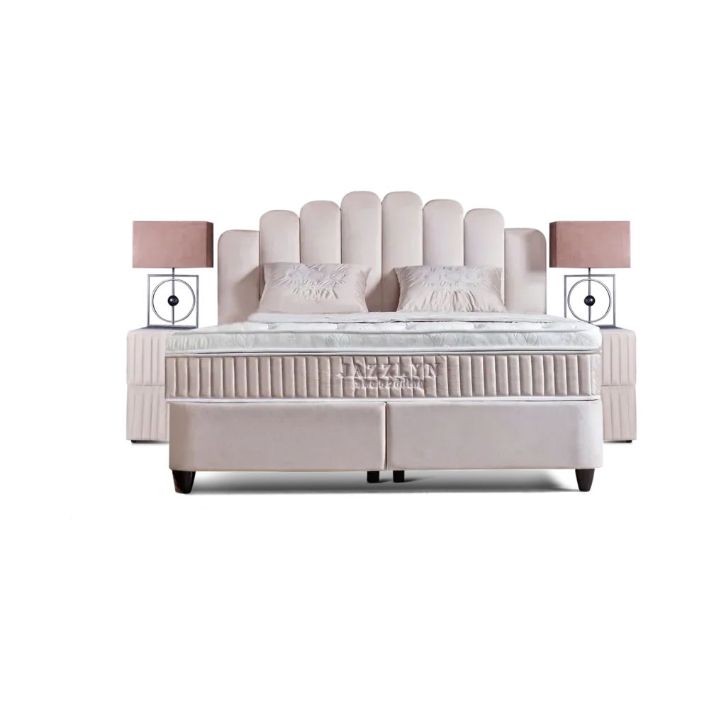 Premium Boxspringbett 160×200 komplett mit Matratze, Topper & Bettkasten, Samt Beige, Jazzlyn